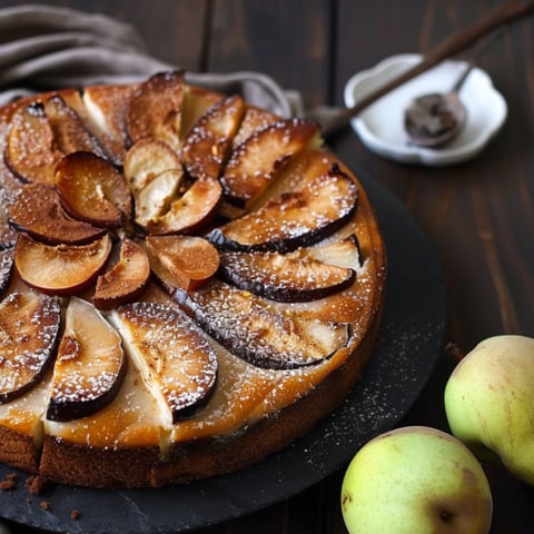 Un dolce a base di frutta con un forno.