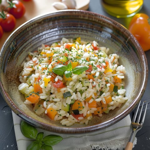 Riso con verdure e pomodori.