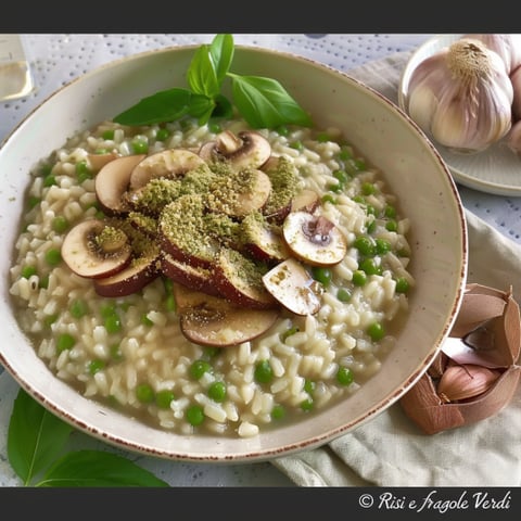 Riso con mushroom e peas.