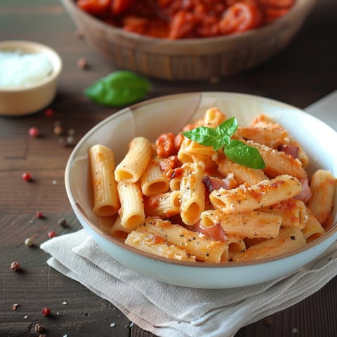 Una ciotola con pasta e verdure.
