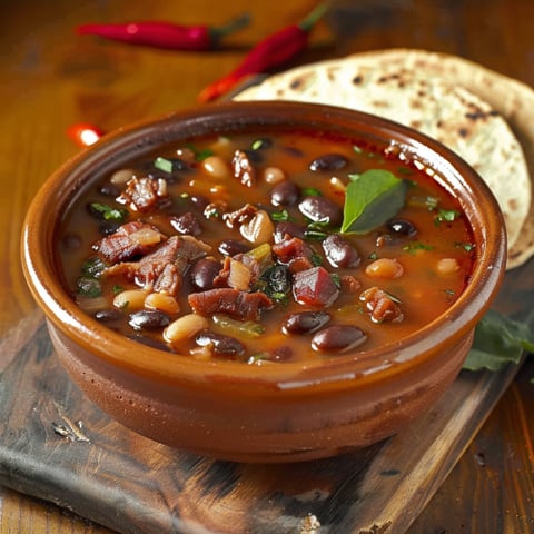 Una tazza di minestrone con verdure e carne.