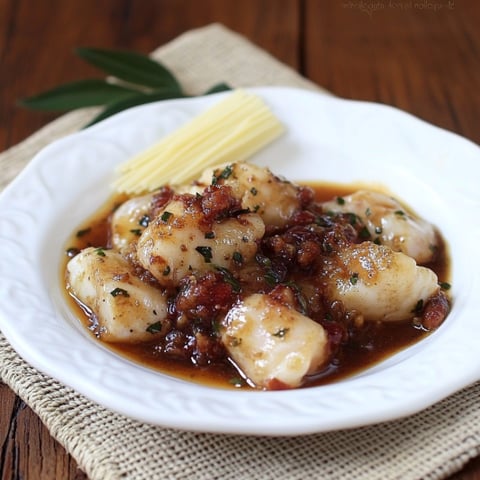 Un piatto di patate con salsa.