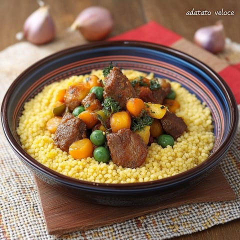 Una tazza di riso con carne e verdure.