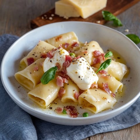 Piatti di pasta con formaggio e prosciutto.