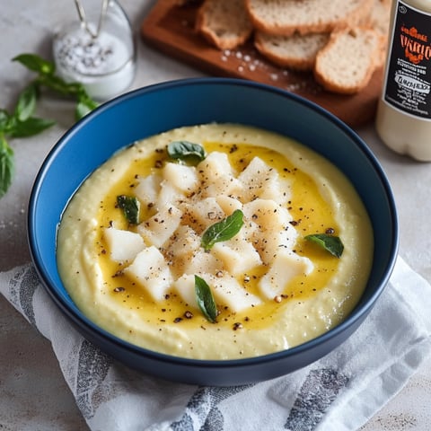 Una tazza di zuppa con verdure e formaggio.