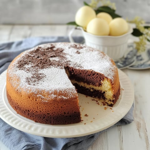 Una torta con crema e granella di cioccolato.