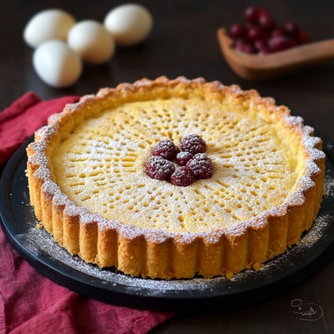 Torta con frutta e uova.