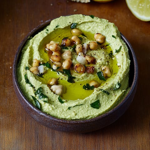 Una ciotola di hummus con noci e semi.