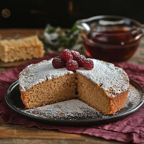 Una torta con frutta rosa e zucchero.