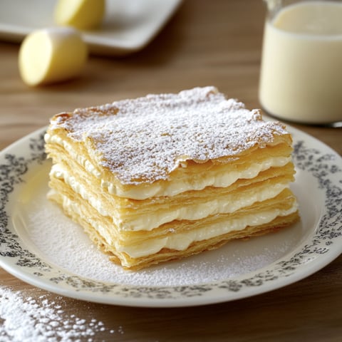 Un piatto con un dolce a base di crema e zucchero.