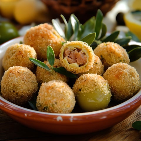Una ciotola con crostini e olive.