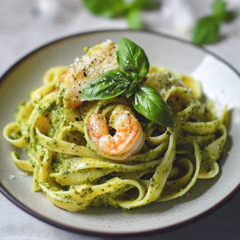 Pasta con pesce e basilico.