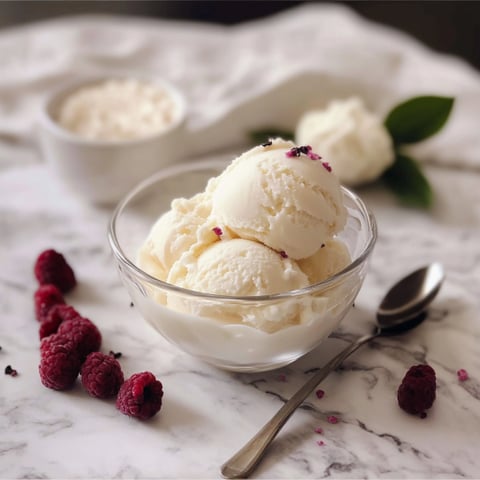 Una scodella di gelato con frullati rosse.