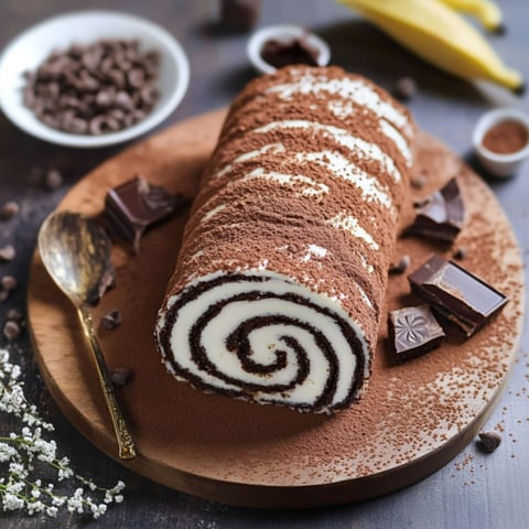 Un dolce a forma di spirale con crema e cioccolato.