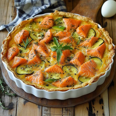 Torta con salmone e verdure.