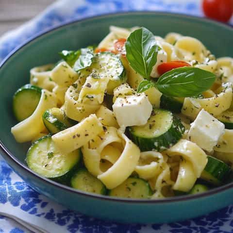 Una ciotola di pasta con verdure e formaggio.