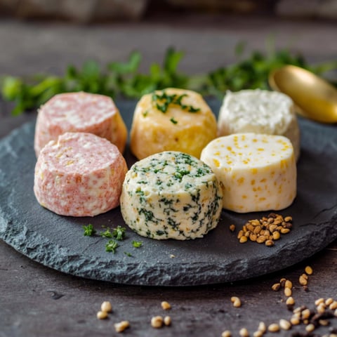 Quattro formaggi diversi su un piatto.