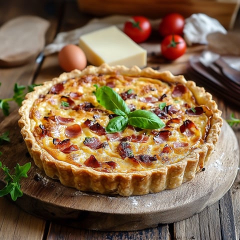 Pizza con bacon e basilico.