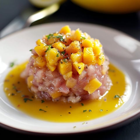 Una fetta di carne con frullato di limone e semi di cumino.
