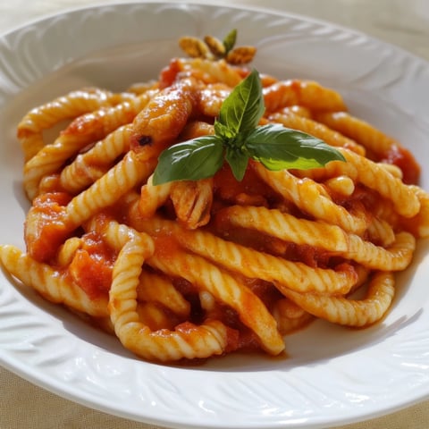 Penne con sugo di pomodoro e basilico.