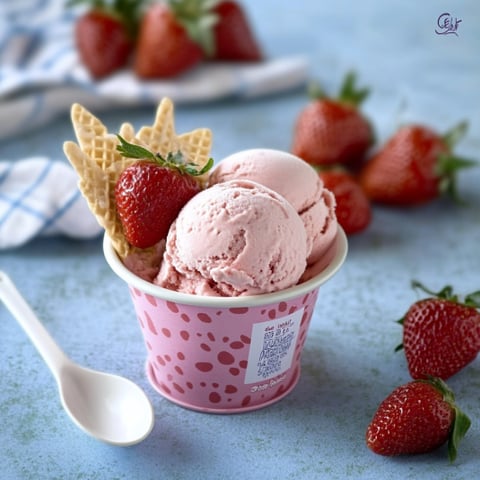 Un bicchiere di gelato con frullati e frutta fresca.