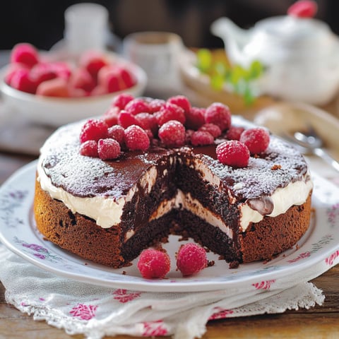 Torta con frutta rosse e cioccolato.