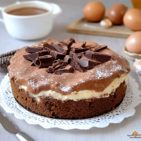 Una torta con cioccolato e uova.