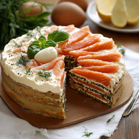 Una torta con salmone e erbe.