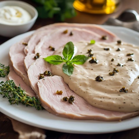 Piatti di carne con salsa e erbe.