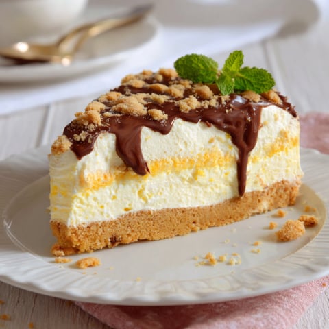 Una fetta di torta con chocolate e menta.