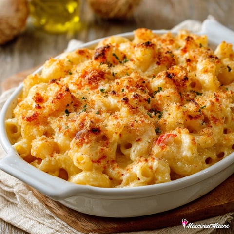 Una tazza di macaroni con verdure e formaggio.