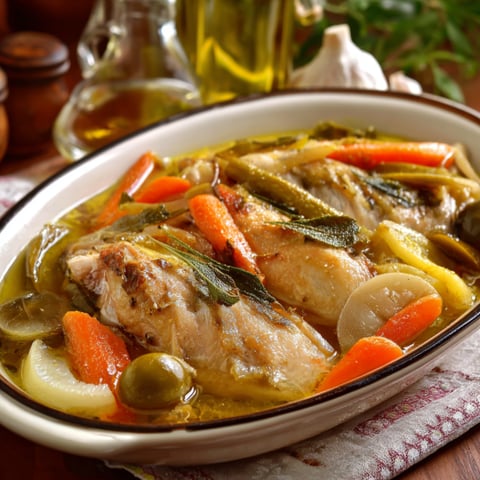 Piatti di carne con verdure in un piatto bianco.