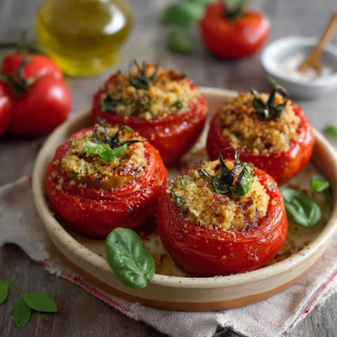 Piatti di pomodori con erbe e formaggio.