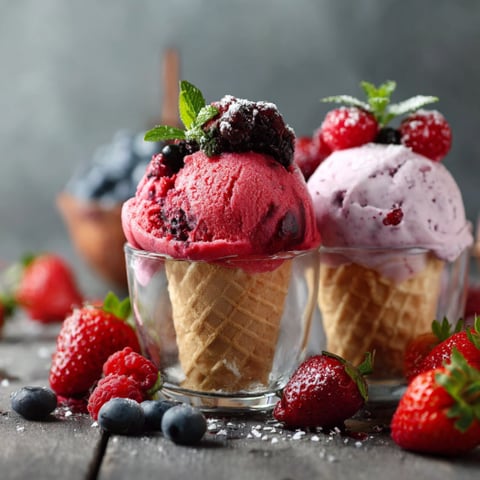 Due bicchieri di gelato con frullati di frutta.