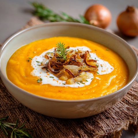 Una ciotola di zuppa con cipolla e panna.