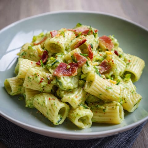Penne con verdure e prosciutto.