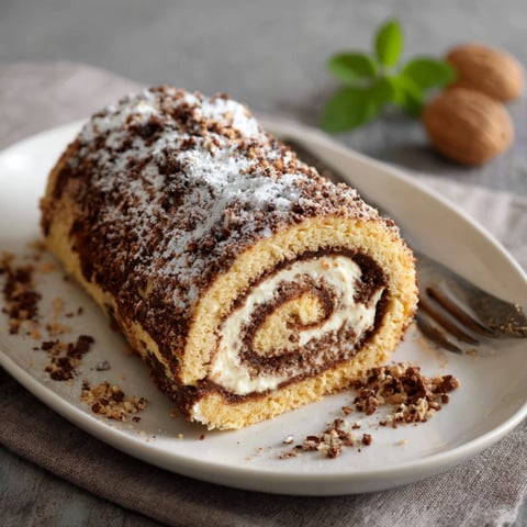 Un dolce a forma di spirale con crema e zucchero.