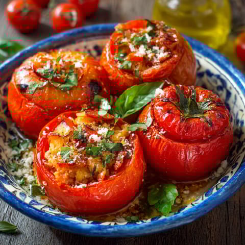 Piatti di pomodori con erbe.