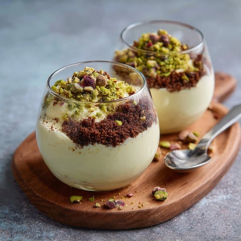 Due bicchieri di dessert con frullato di nocciole e cacao.