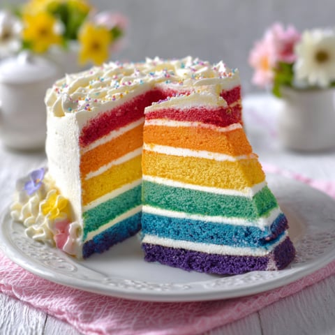 Un cake a colori con strati di diverse sfumature.