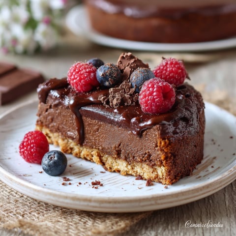 Una torta con frutta e cioccolato.