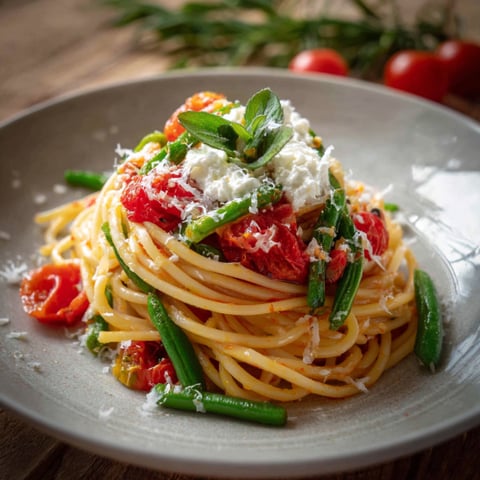 Pasta con verdure e formaggio.