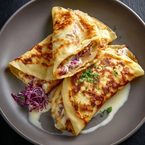 Piatti di pasta ripieni con crema e verdure.