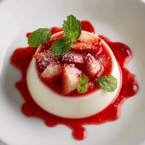 Un dolce con frullato di strawberry e mirtill.