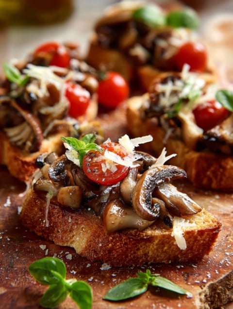 Quattro tostini con mozzarella e pomodori.