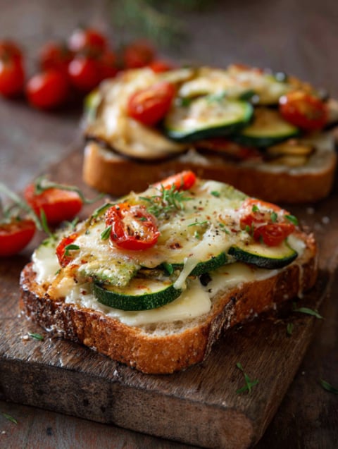 Due toast con cipolla e tomate.