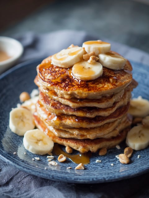 Banana pancakes with nuts on a plate.