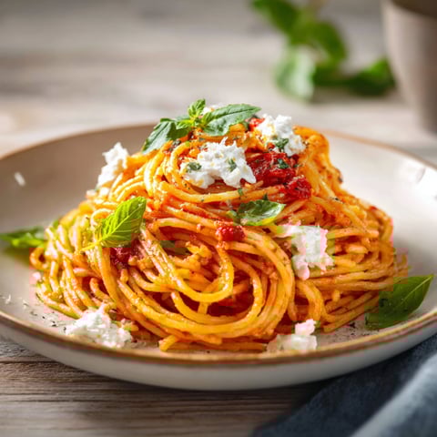 Una ciotola di spaghetti con verdure e formaggio.