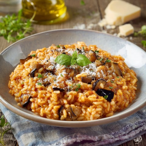 Riso con mushroom e basilico.