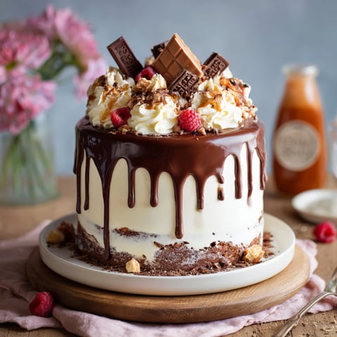 Un cake con crema e frullato di cioccolato.